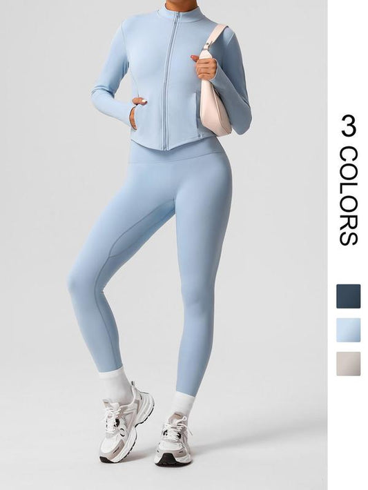 Women'S Solid Zip up Jacket & Leggings Set, Casual Sporty Breathable Comfy Outfits for Yoga Gym Workout Running, Ladies Spring & Fall Clothes, Gym 2 Piece Set, Clothing